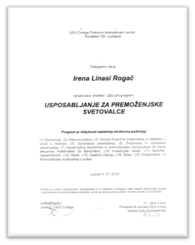 Irena Linasi - Premoženjsko svetovanje – 2010